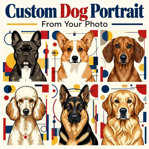 Bright geometric dog portrait examples