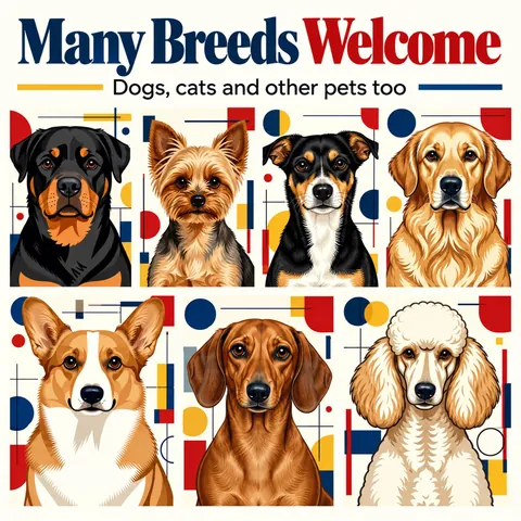 Different dog breeds in the same geometric art style