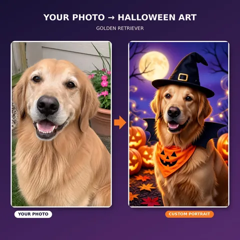 Weiteres Gestaltungsbeispiel: Halloween-Porträt eines Golden Retrievers