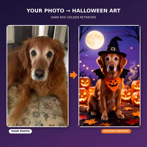Weiteres Gestaltungsbeispiel: Halloween-Porträt eines Golden Retrievers